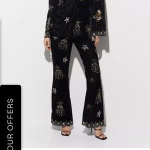 Nasty Gal Premium Velvet Embellished Celestial Flare Pants - NWT